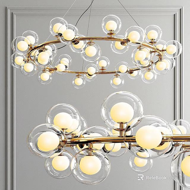 Elegant Modern Chandelier With Transparent Glass Balls And Golden Metal Frame 3d model 