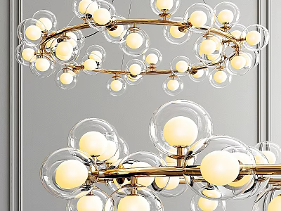 Elegant Modern Chandelier With Transparent Glass Balls And Golden Metal Frame 3d model