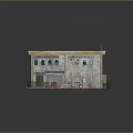 Vintage Small Shop Model With Roll Up Doors Red Tables And Trash Bins