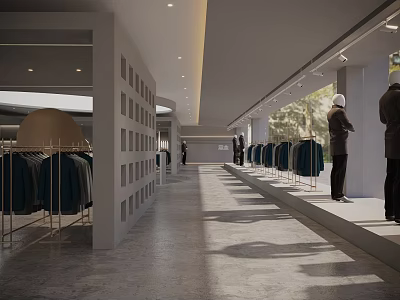 Spacious Modern Clothing Store Interior With Clothing Racks Mannequins And Natural Light 3d model