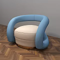 Modern Sofa Stool With Blue Curved Armrest Cream Cushion On Parquet Floor