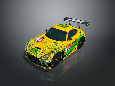 Yellow Racing Car With Green Graphics Rear Wing And Number 63 3d model