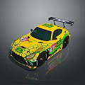 Yellow Racing Car With Green Graphics Rear Wing And Number 63