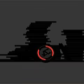 Stacked Coins with Red and Black Design and Symbol on Dark Background