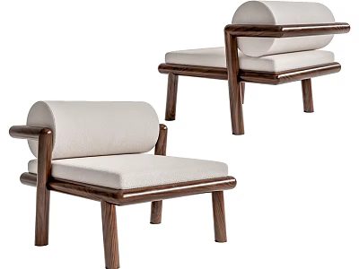 Modern Leisure Chair with Wooden Frame Curved Armrests and Light Fabric Cushion 3d model
