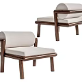 Modern Leisure Chair with Wooden Frame Curved Armrests and Light Fabric Cushion