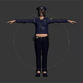 Police Officer with Badge in Uniform Arms Outstretched Against Dark Background