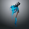 Fantasy Axe Weapon Featuring Blue Magical Effect Wooden Handle Antler Design And Spiked Chain Detail