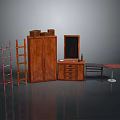 Various Wooden Furniture Collection With Wardrobe Dressing Table Ladder And Stool