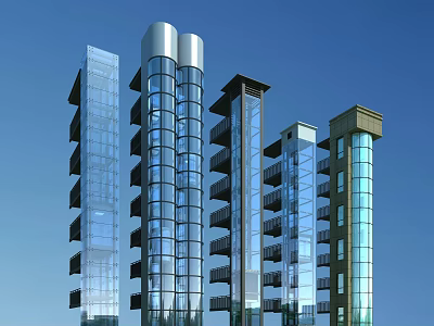 Efficient Modern Elevator Systems In High Rise Glass Facade Buildings 3d model
