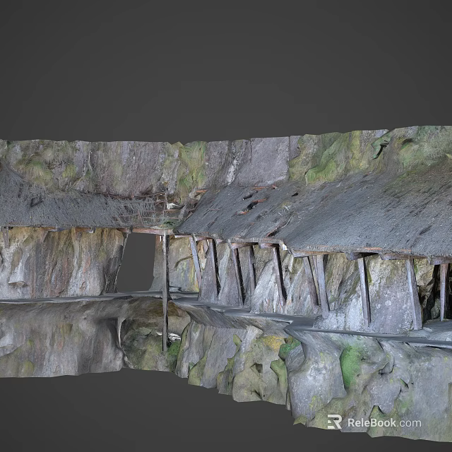 Rural Landscape With Traditional Stone Buildings Rocky Terrain And Mossy Natural Surfaces 3d model 