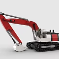 Red and White Building Blocks Excavator Model With Tracks Mechanical Arm and Bucket Design