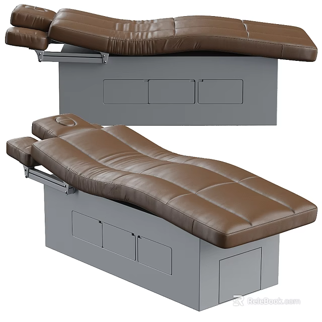 Medical Examination Table With Brown Leather Surface And Underneath Storage Cabinets 3d model