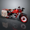 Red Vintage Motorcycle With Leather Seat And Side Storage Bag Classic Design