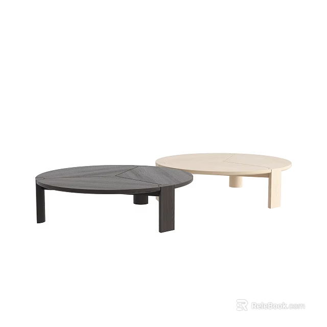 Modern Minimalist Round Coffee Tables in Dark and Cream with Simple Wooden Legs 3d model 