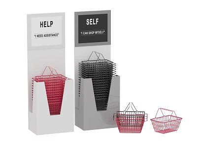 Supermarket Department Store Shopping Baskets Display Stands With Self And Help Service Options 3d model