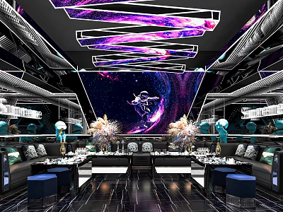 Modern KTV Interior Design With Colorful Lighting Comfortable Sofa Seating And Decorative Walls 3d model