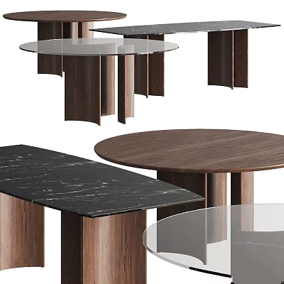 Round Tables With Different Materials Wooden Legs Glass And Marble Tops 3d model