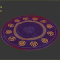 Round Blue Home Living Rug With Yellow Decorative Patterns And Intricate Design