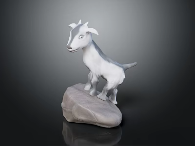 White Goat 3D Model Standing On Rock With Detailed Digital Rendering 3d model