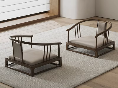 Modern Leisure Chairs With Wooden Frame And Light Gray Cushions On Area Rug 3d model