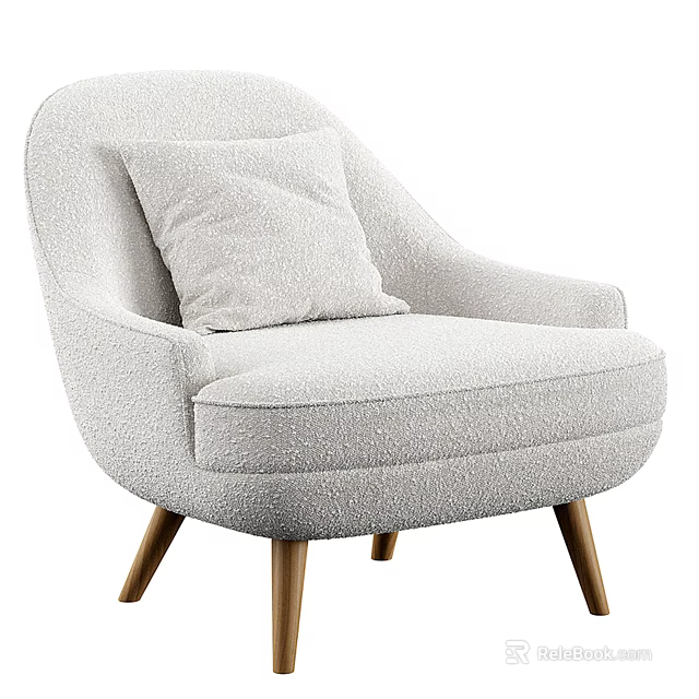 Light Gray Upholstered Accent Chair With Throw Pillow And Wooden Legs 3d model 