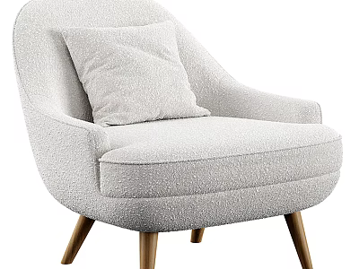 Light Gray Upholstered Accent Chair With Throw Pillow And Wooden Legs 3d model