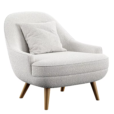 Light Gray Upholstered Accent Chair With Throw Pillow And Wooden Legs 3d model