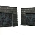 Old Double Doors With Peeling Paint Set In Stone Frame And Brick Structure 3d model