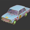 Blue Vintage LADA Race Car Model With Round Headlights And Number 18 Decal And Sponsor Stickers