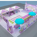 Colorful Disney Castle Themed Children's Playground Event with Pink Structures and Play Areas
