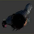 3D Game Movie Character with Black Short Hair Gray Jacket Pink Top Green Waist Decoration
