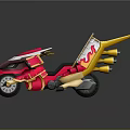 Pink and Yellow Motorcycle with Wing Shaped Accents Red Decor Streamlined Futuristic Design