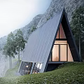 Modern A Frame Villa With Mountain Mist Green Grass And Large Glass Windows