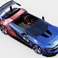 Volkswagen Race Car With Blue Red Gradient Body 74 Number Aerodynamic Design And Rear Wing