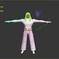 Fantasy Character In White Outfit With Red Devil Mask Bow Arrow Arms Outstretched