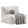 Beige Sofa and Coffee Table Set with Gray Round Pillow and Throw Blanket 3d model