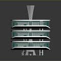 Modern Layered Architecture Design With Green Glass Curtain Walls And White Frames