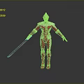 3D Character In Red White Suit With Silver Helmet And Long Sword On Gray Floor
