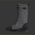 Gray Tall Lace Up Boots With Felt Upper And Dark Rubber Sole
