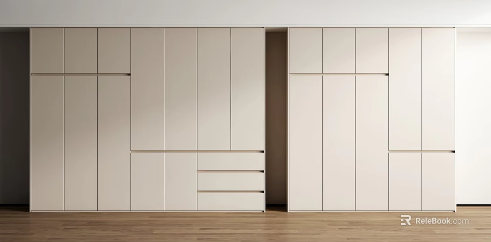 Modern Wardrobe Design With Light Colored Doors Drawers And Open Compartment 3d model 
