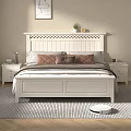 White Double Bed with Carved Headboard Soft Pillows Cozy Blanket and Nightstands in Bright Bedroom