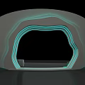 Modern Curved White Display Structure With Blue Lighting And Green Plants Design