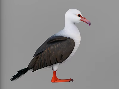Seabird With White Head Red Beak Gray Wings White Underbelly And Red Legs 3d model