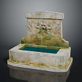 Garden Ornament Stone Fountain With Carved Design Square Base Blue Water Basin For Outdoor Landscaping