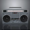 Retro Electronic Boombox with Silver Body Dual Speakers Top Handle Control Buttons and Digital