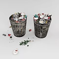 Trash Bin Filled With Various Waste Items Including Cans Plastic And Paper