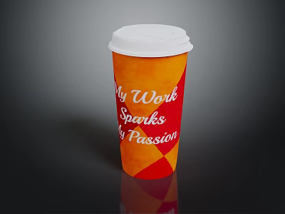 Orange and Red Cup with White Lid and My Work Sparks My Passion Text 3d model