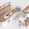 Modern Reception Desk Design With Wooden Countertop White Base Chairs Small Tables And Plant