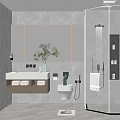 Modern Bathroom Interior Design With Glass Shower Large Mirror Vanity Toilet Green Plant And Storage